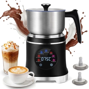 Milk Frother, 20.3 OZ Electric Milk Frother and Steamer, Black | 7-IN-1 Stainless Steel Milk Frother Dishwasher Safe, Temperature Control & Temperature Display, Hot and Cold Foam Maker Milk Frother, 20.3 OZ Electric Milk Frother and Steamer, Black | 7-IN-1 Stainless Steel Milk Frother Dishwasher Safe, Temperature Control & Temperature Display, Hot and Cold Foam Maker