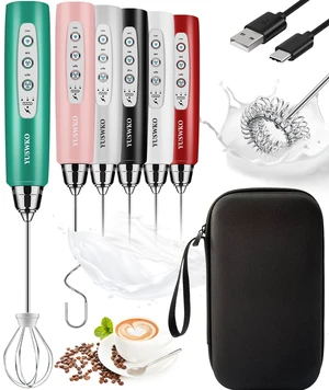 YUSWKO Handheld Milk Frother Wand for Coffee, Rechargeable Electric Whisk with 3 Heads 3 Speeds Drink Mixer Coffee Frother For Latte, Cappuccino, Hot Chocolate, Egg, Green with Bag YUSWKO Handheld Milk Frother Wand for Coffee, Rechargeable Electric Whisk with 3 Heads 3 Speeds Drink Mixer Coffee Frother For Latte, Cappuccino, Hot Chocolate, Egg, Green with Bag