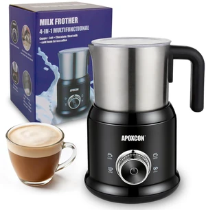 APOXCON Milk Frother and Steamer, Automatic Warm & Cold Foam Maker with Stainless Steel Jug, Detachable Electric Coffee Frother for Cappuccino, Latte, Hot Chocolate