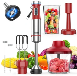 Ganiza Immersion Blender Handheld, 6 in 1 Corded Hand Blenders Immersion | Stainless Steel Blade, 15 Speed Stick Blenders, 800ml Mixing Beaker, 600ml Chopper, Whisk, Frother, Potato Masher, Red Ganiza Immersion Blender Handheld, 6 in 1 Corded Hand Blenders Immersion | Stainless Steel Blade, 15 Speed Stick Blenders, 800ml Mixing Beaker, 600ml Chopper, Whisk, Frother, Potato Masher, Red