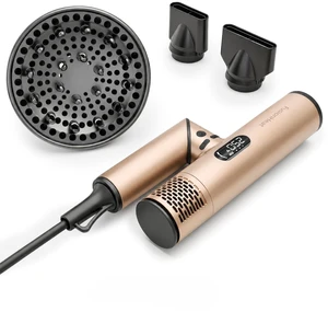 Dual Voltage Ionic Travel Hair dryer with Diffuser, Magnetic Attachments | 1600W Fast Drying, 0.7lb Lightweight Foldable Design, LED Display, Diffuser, Worldwide 100-240V, Auto Clean, Facial Care Dual Voltage Ionic Travel Hair dryer with Diffuser, Magnetic Attachments | 1600W Fast Drying, 0.7lb Lightweight Foldable Design, LED Display, Diffuser, Worldwide 100-240V, Auto Clean, Facial Care