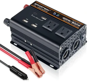 EFFORTWAY 400 watt Power Inverter for Vehicles 12V to 110V/120V Converter 800 watt Peak with 2 AC Out, 3 USB, Type-C Charger, and Cigarette Lighter Ports for Smartphones Laptops Tablets EFFORTWAY 400 watt Power Inverter for Vehicles 12V to 110V/120V Converter 800 watt Peak with 2 AC Out, 3 USB, Type-C Charger, and Cigarette Lighter Ports for Smartphones Laptops Tablets