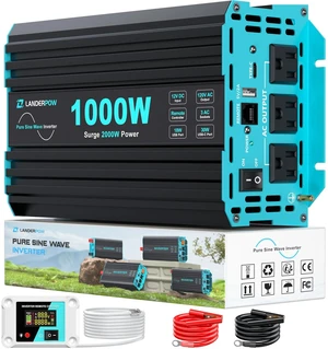 LANDERPOW 1000 Watt Car Power Inverter, Pure Sine Wave, 12V DC to 120V AC | 2000W Peak Inverters with 3 AC Outlet, 30W USB-C, 5V/3.1A USB, Remote Control for RV, Truck, Converter Inverter 12V to 110V LANDERPOW 1000 Watt Car Power Inverter, Pure Sine Wave, 12V DC to 120V AC | 2000W Peak Inverters with 3 AC Outlet, 30W USB-C, 5V/3.1A USB, Remote Control for RV, Truck, Converter Inverter 12V to 110V