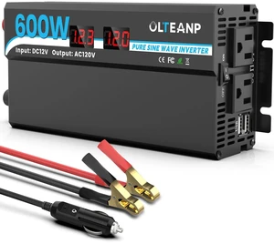 600W Pure Sine Wave Inverter 12V DC to 120V AC Converter for RV, Camping | 1200W Peak,2 AC Outlets, Dual 3.4A USB Ports,LCD Display, Power Converter for Car, Truck, Vehicles, Laptop,Van Life, Outdoor 600W Pure Sine Wave Inverter 12V DC to 120V AC Converter for RV, Camping | 1200W Peak,2 AC Outlets, Dual 3.4A USB Ports,LCD Display, Power Converter for Car, Truck, Vehicles, Laptop,Van Life, Outdoor