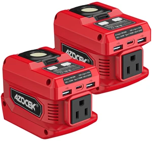 220W Azocek Power Inverter Compatible with Milwau-kee 18V Battery | 2-PACK, DC 18V to AC 110V Portable Power Station with 1 AC Outlet, 2 USB Ports & 1 Type-C Fast Charging, 400LM LED Work Light 220W Azocek Power Inverter Compatible with Milwau-kee 18V Battery | 2-PACK, DC 18V to AC 110V Portable Power Station with 1 AC Outlet, 2 USB Ports & 1 Type-C Fast Charging, 400LM LED Work Light