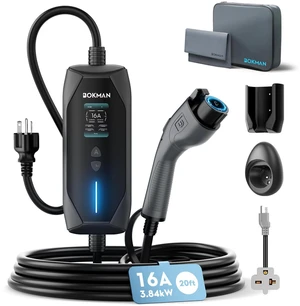 bokman Portable Level 1&2 EV Charger, 16A 20ft, NEMA 6-20P/5-15 Adapter | Dual 120V/240V, Adjustable 6-16A & 1-12H Delay timer, IP65, J1772 Connector, ETL Certified bokman Portable Level 1&2 EV Charger, 16A 20ft, NEMA 6-20P/5-15 Adapter | Dual 120V/240V, Adjustable 6-16A & 1-12H Delay timer, IP65, J1772 Connector, ETL Certified