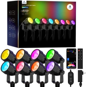 APPECK Landscape Lighting, RGBW Spotlights with APP Control,8 Pack | Color Changing Low Voltage Lights,IP65 Waterproof Outdoor Landscape Lights for Garden Yard Outside Decoration APPECK Landscape Lighting, RGBW Spotlights with APP Control,8 Pack | Color Changing Low Voltage Lights,IP65 Waterproof Outdoor Landscape Lights for Garden Yard Outside Decoration