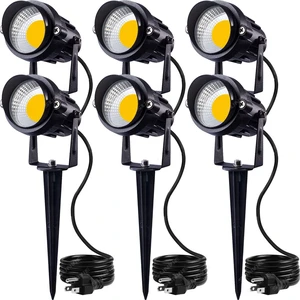 SUNVIE LED Outdoor Spotlight 12W Landscape Lighting 120V AC Waterproof Landscape Lights Spot Lights for Yard with Spiked Stake Warm White Flag Light Garden Decorative Lamp with US 3-Plug in (6 Pack)