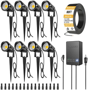 ZUCKEO All-in-One Landscape Lighting Kit, 5W LED Low Voltage Landscape Lights with Transformer and 80FT Wire, Waterproof Outdoor Spotlight with Connectors for Yard Garden House, 3000K 12-24V 8Pack ZUCKEO All-in-One Landscape Lighting Kit, 5W LED Low Voltage Landscape Lights with Transformer and 80FT Wire, Waterproof Outdoor Spotlight with Connectors for Yard Garden House, 3000K 12-24V 8Pack