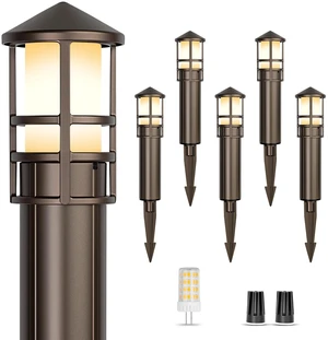 Gardencoin Low Voltage Landscape Pathway Lights, Replaceable G4 Bulb 12V 4W 2700K Outdoor LED Landscape Lighting, Aluminum Waterproof Walkway Lighting, Bollard Path Lights Wired, Bronze 6 Pack Gardencoin Low Voltage Landscape Pathway Lights, Replaceable G4 Bulb 12V 4W 2700K Outdoor LED Landscape Lighting, Aluminum Waterproof Walkway Lighting, Bollard Path Lights Wired, Bronze 6 Pack