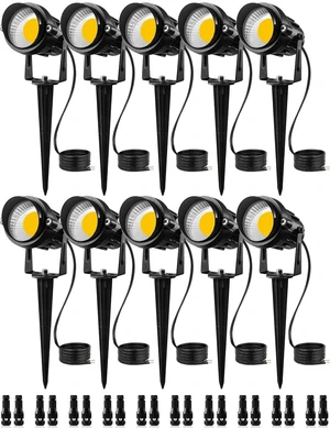 SUNVIE Low Voltage LED Landscape Lights Spot Lights with Connectors 10 Pack | Outdoor 12V Waterproof Super Warm White 900LM Garden Yard Lights Wall Tree Flag Low Voltag Spotlight (Require Transformer)