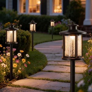 LITFIT Low Voltage Landscape Lighting, 4-Pack LED Pathway Lights Outdoor | 12V 3.4W 155LM 3000K Oil-rubbed Bronze Landscape Path Lights with Crackled Glass, Waterproof Aluminum for Walkway Garden