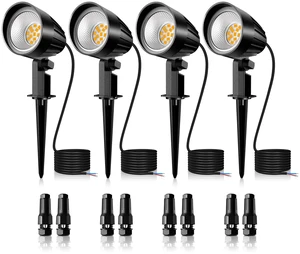 MEIKEE 7W Low Voltage Landscape Lighting 800LM 2700K LED Landscape Lights | DC/AC 12-24V Warm White Outdoor Spotlights IP66 Waterproof Garden Pathway Lights with Connectors (4 Pack)