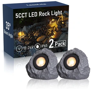 LEONLITE 2-Pack 5CCT LED Rock Lights Outdoor, Triangle, Dark Gray | 5W Low Voltage Landscape Spot Light for Garden, Yard, Decorative Stone Light, 12-24V AC/DC, CRI90, 200lm, IP65 Waterproof