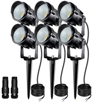 suifazy Low Voltage Landscape Lighting with Connectors AC/DC 12-24V IP67 Waterproof 3000K Warm White Outdoor Spotlights for Yard Pathway Garden Trees (6PCS, 7W)