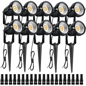 Mutois 10-Pack Voltage Landscape Lighting with Spike and Connector | Mutois 7W Low Voltage LED Landscape Lighting, 12V 2700K IP65 Waterproof Lights 900LM Warm White for Tree Garden Yard Pathway