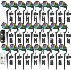 HIBOITEC RGBWW Low Voltage Landscape Lighting 24Pack with Remote Connectors | 12W Spotlights Landscape Lights 12-24V AC/DC Waterproof for House Yard Trees Outdoor Christmas(Transformers NOT Included)
