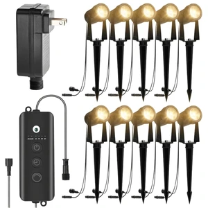 ZYAN Landscape Spotlights with Timer, Dimmable, Auto On Off, IP65 Waterproof Uplight for Yard Garden Pathway, Low Voltage Plug and Play, Warm White (10 Pack) ZYAN Landscape Spotlights with Timer, Dimmable, Auto On Off, IP65 Waterproof Uplight for Yard Garden Pathway, Low Voltage Plug and Play, Warm White (10 Pack)