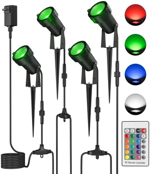 HBN RGBW Halloween Christmas Spot Lights Outdoor Spotlight with Remote | 4 Pack Daisy Chain Low Voltage Led Landscape Spotlights Outdoor Waterproof, Color Changing Landscape lighting for Yard Garden