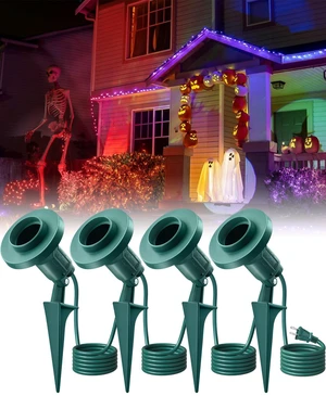 SURAIELEC 4-Socket Flood Light Holder Outdoor, Fit PAR38 Bulbs, ETL Listed | E26 Socket, Outdoor Spotlight with Evenly Spaced 4 Sockets, Waterproof Stake Light for Yard, Holiday Decoration, 24 FT