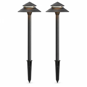 12V AC Low Voltage Path Lights 2W 70LM 2PK E12 Replaceable E12 Bulb | 2700K Aluminum 2-Tier Outdoor Pathway Lights With Connectors And Stakes 12V AC Low Voltage Path Lights 2W 70LM 2PK E12 Replaceable E12 Bulb | 2700K Aluminum 2-Tier Outdoor Pathway Lights With Connectors And Stakes