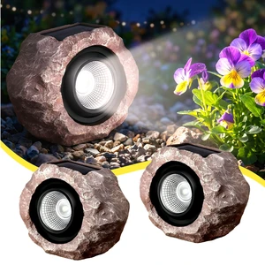 Solar Rock Lights Outdoor 2 Pack, Landscape Spotlight Faux Rock Lights Yard | Solar Landscape Lights, Natural Stone Appearance, Adjustable Spotlight, Auto On/Off, Waterproof Outdoor Garden Lighting