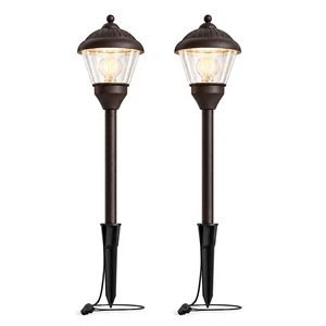 GOLDEN STAR 12V Low Voltage Path Lights 2W Metal LED Landscape Lighting | 2700K Warm White, 135Lumen, Glass Shade, Outdoor Walkway Light with Stake & Connector for Walkway Yard Garden, 2 Pack