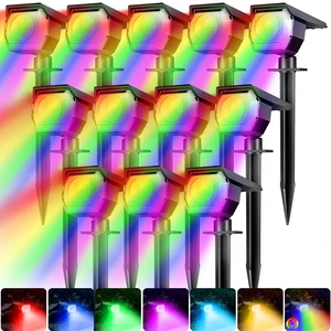Peasur Solar Spot Lights Outdoor Color Changing, Halloween RGB Spotlights | 12 Pack/7 Modes, Waterproof, Solar Powered, Landscaping, Lighting for Outside Pathway Yard Wall Garden Walkway