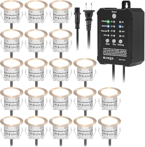 HIBOITEC 20 Packs Low Voltage Deck Lights Kit with Transformer IP67 2700K | Dimmable Timer and Photocell Sensor Outdoor Recessed LED Deck Lighting for Garden Yard Stair Patio Floor Decoration HIBOITEC 20 Packs Low Voltage Deck Lights Kit with Transformer IP67 2700K | Dimmable Timer and Photocell Sensor Outdoor Recessed LED Deck Lighting for Garden Yard Stair Patio Floor Decoration