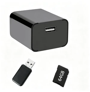 1080P USB Charger Camera  Wall Charger Camera Mini Cameras (No WiFi) | Nanny Camera With Night Vision Motion Detection 64GB SD Card Included