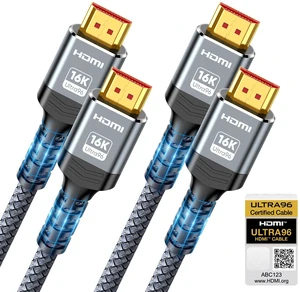 Highwings HDMI 2.2 Ultra96 Certified Cable 2-Pack 6.6FT Ultra High Speed | 16K@60Hz, 8K@240Hz, 4K@480Hz DSC, 32-ch eARC, LIP, Ethernet,HDCP 2.3, Compatible with PS5/Blu-ray/DVD Player/HDTV/Mac mini M4