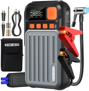Car Jump Starter with Air Compressor Battery Jumper Starter Portable | 1000A Jump Box with 160PSI Tire Inflator, 12V 6.0L Gas/3.5L Diesel, LED Lights, Power Bank and Case, Road Trip Essentials