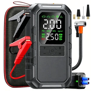 10-in-1 8000A Jump Starter with Air Compressor Portable, 12v Car Battery Jump Starter with LED Flash Function, 180spi Air Pump Tire Pressure Display Supports 7L Gasoline and 6L Diesel Engine 12000mAh