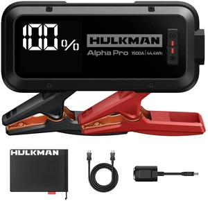 Hulkman Alpha Pro 1500A Jump Starter, 44.4Wh High-Capacity Car Battery Jump Starter, PD65W Fast Charging in & Out, 3.3" Smart Display Jump Box, 12V Jump Pack for 7.5L Gas/4.5L Diesel, Solid Black Hulkman Alpha Pro 1500A Jump Starter, 44.4Wh High-Capacity Car Battery Jump Starter, PD65W Fast Charging in & Out, 3.3" Smart Display Jump Box, 12V Jump Pack for 7.5L Gas/4.5L Diesel, Solid Black