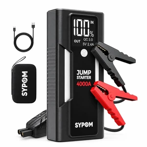 SYPOM 4000A Peak 12V Portable Car Jump Starter Power Pack | Starts all gas & 10L diesel, up to 70 jumps, LCD display, dual USB power bank, 1000LM 3-mode flashlight, EVA case