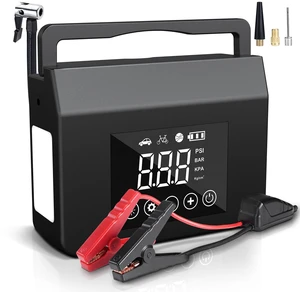4000A 12V Car Jump Starter with Air Compressor | Portable 150 PSI tire inflator with large LCD display and lights for car jump-starting and tire inflation 4000A 12V Car Jump Starter with Air Compressor | Portable 150 PSI tire inflator with large LCD display and lights for car jump-starting and tire inflation