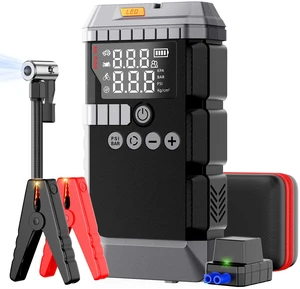 Portable Car Battery Jump Starter with Air Compressor, 8000A Car Jumper Starter Portable, 45W Fast Charge Jump Box,160PSI Auto-Shut Off Tire Inflator,LED Light, Jumper Cables,Gloves Portable Car Battery Jump Starter with Air Compressor, 8000A Car Jumper Starter Portable, 45W Fast Charge Jump Box,160PSI Auto-Shut Off Tire Inflator,LED Light, Jumper Cables,Gloves