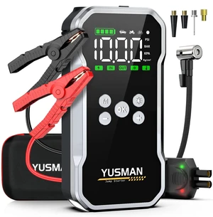 Jump Starter with Air Compressor, 8000A 160PSI Battery Booster Pack | Portable car battery jump starter for all gas and 10L diesel engines, force-start clamps, EVA carrying case, and 2 LED lights