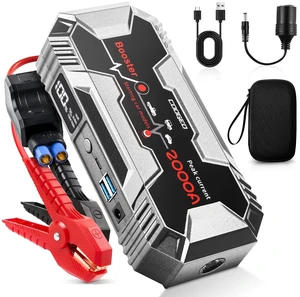 Fathers Day Dad Gifts for Men, Car Battery Jump Starter Portable, 2000A Jump Starter Battery Pack for 8.0L Gasoline and 6.0L Diesel Engines, 12V Jump Box for Car Battery with EC8 Jumper Cables, Black