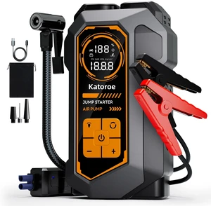 6000A Car Battery Jump Starter with Air Compressor 150PSI Tire Inflator | Battery Jumper Starter Portable (10L Gas/8L Diesel), 12V Jump Box with Jumper Cables, LED Light, Tire Inflator