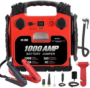 BS ONE 1000 Amp Peak Current Car Jump Stater, 12V Lead Acid Battey Jump Box with 260PSI Air Compressor, Jump Starter Battery Pack with Led Light & USB Output BS ONE 1000 Amp Peak Current Car Jump Stater, 12V Lead Acid Battey Jump Box with 260PSI Air Compressor, Jump Starter Battery Pack with Led Light & USB Output