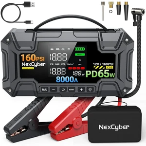 NexCyber Car Battery Jump Starter with Air Compressor 8000A 160PSI, 12V Car Battery Booster Portable (All Gas/12L Diesel), Jump Box with 65W Fast Charging, Tire Inflator, Jumper Cables, LED Light NexCyber Car Battery Jump Starter with Air Compressor 8000A 160PSI, 12V Car Battery Booster Portable (All Gas/12L Diesel), Jump Box with 65W Fast Charging, Tire Inflator, Jumper Cables, LED Light