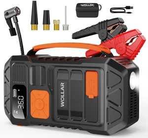 WOLLAR 4000A Peak Jump Starter with Dual-Cylinder Air Compressor - 5-in-1 Car Battery Jumper Starter, 12V Portable 160PSI Ultra-Fast Tire Inflator, 24000mAh 88.8Wh Jump Box for 10L Gas/Diesel Engines