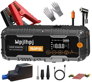Jump Starter with Air Compressor, 4000A Portable Car Battery Jump Starter (10L Gas/8L Diesel), 12V Jump Pack with 150PSI Auto-Shutoff Tire Inflator, LED Light, Gloves & Car Emergency Kit Jump Starter with Air Compressor, 4000A Portable Car Battery Jump Starter (10L Gas/8L Diesel), 12V Jump Pack with 150PSI Auto-Shutoff Tire Inflator, LED Light, Gloves & Car Emergency Kit