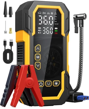 Car Battery Jump Starter Portable, Jump Starter with Air Compressor | Portable Car Jump Box, Air Pump for Car Tires with Auto Shutoff, Digital Display, USB Charging and LED Light Car Battery Jump Starter Portable, Jump Starter with Air Compressor | Portable Car Jump Box, Air Pump for Car Tires with Auto Shutoff, Digital Display, USB Charging and LED Light