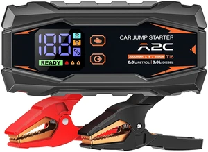 A2C T18 1500A Portable Car Jump Starter, 44.4Wh / 12V Auto Battery Booster | Fits 6.0L gas / 3.0L diesel, 12000mAh power bank, QC3.0 fast charging, NTC smart safety clamps, LED flashlight A2C T18 1500A Portable Car Jump Starter, 44.4Wh / 12V Auto Battery Booster | Fits 6.0L gas / 3.0L diesel, 12000mAh power bank, QC3.0 fast charging, NTC smart safety clamps, LED flashlight