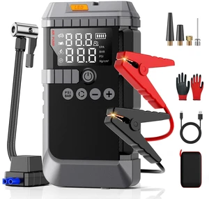 6000A Portable Battery Jump Starter with Air Compressor for Car | 12V Jump Box with 160PSI Tire Inflator for Car Battery, LED Display for All Gas & 12L Diesel Engines, Light, Jumper Cables 6000A Portable Battery Jump Starter with Air Compressor for Car | 12V Jump Box with 160PSI Tire Inflator for Car Battery, LED Display for All Gas & 12L Diesel Engines, Light, Jumper Cables