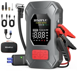 7500A Jump Starter with 180PSI Air Compressor, 24000mAh Car Battery Booster | Jump Starter Box for All Gas/10L Diesel, 65W PD Fast Charge Power Bank, Portable Tire Inflator, Jumper Cables, LED Light