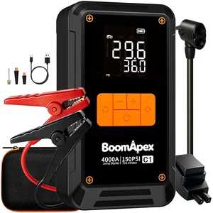 2-in-1 Portable Car Jump Starter with Air Compressor 4000A 150PSI | Polymer lithium battery; 10000mAh; for cars, SUVs, trucks, motorcycles; road trips & roadside emergencies; 12V compatible
