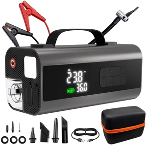 FosPower 12V 1000A All-in-1 Car Jump Starter with Air Compressor & Vacuum | Fits up to 6.0L gas/3.0L diesel. All-in-1 design features a 160PSI tire inflator, portable car vacuum & 8000mAh power bank.